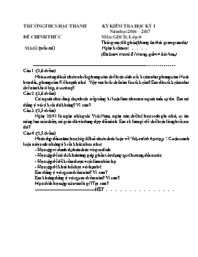 Đề kiểm tra học kì I Giáo dục công dân lớp 6 - Năm học 2014-2015 - Trường THCS Tô Hiệu